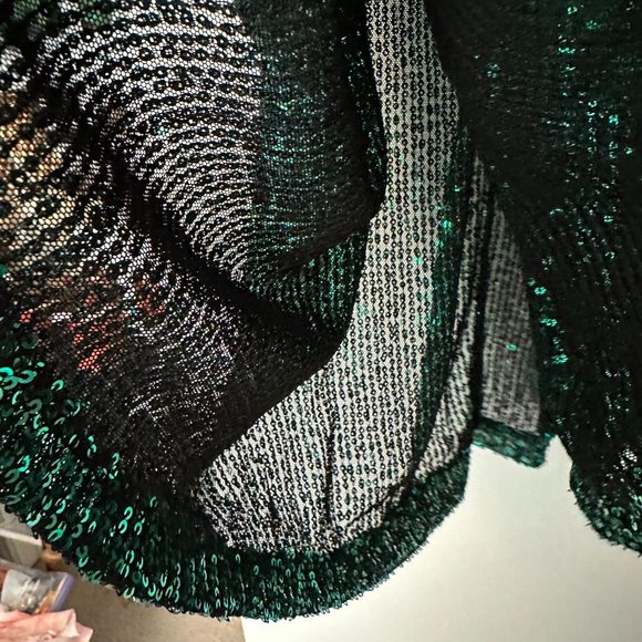 POL Blouse Womens Large Green Sparkle Sleeveless Baby Doll Sequin Shirt - Picture 5 of 11